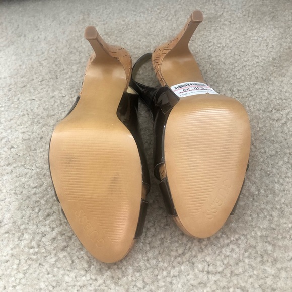 Guess Brown Patent Leather Peep Toe Slingback Heels - Picture 5 of 7